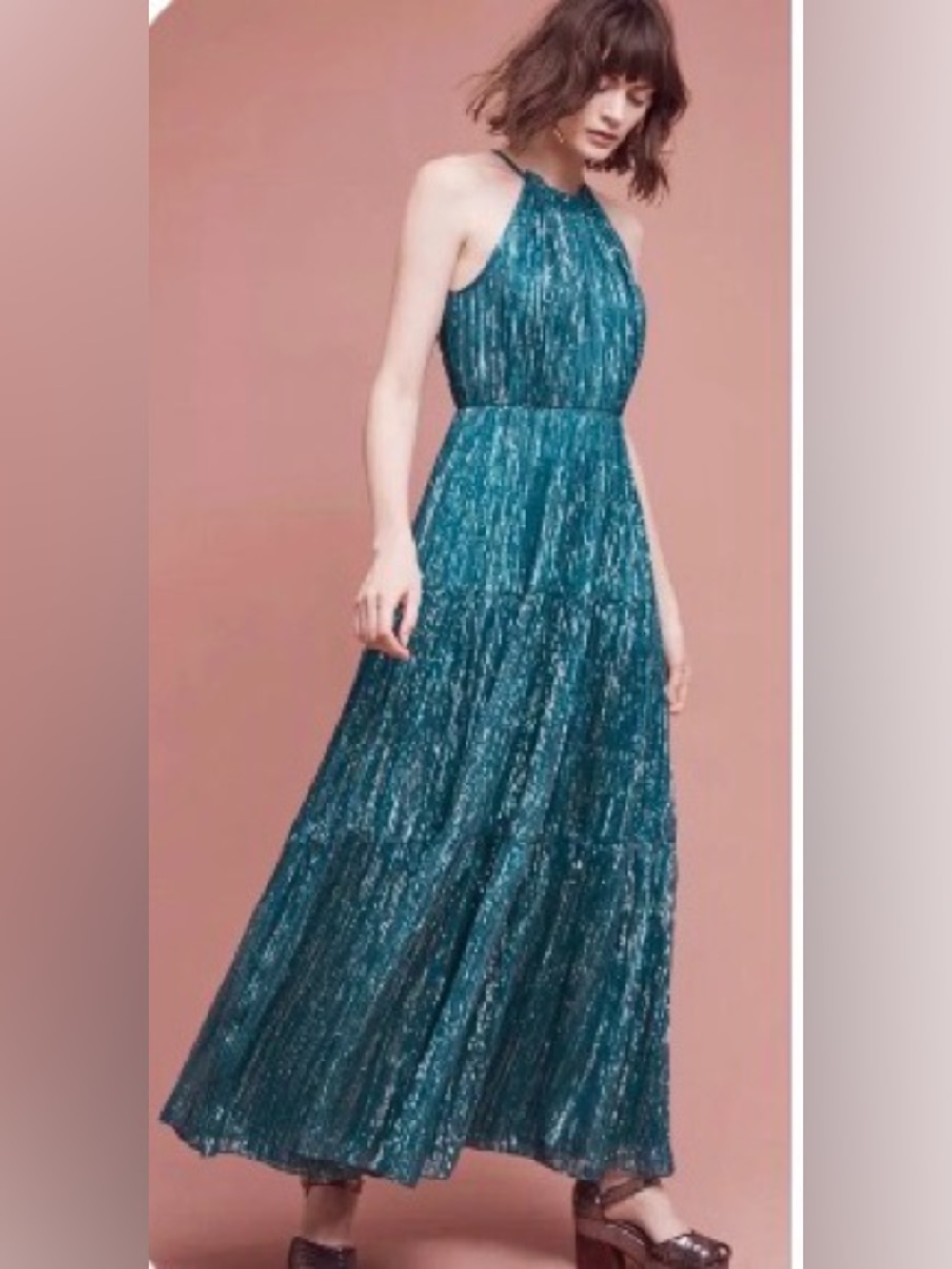 Anthropologie-Ranna Gill Metallic Maxi Dress Size M